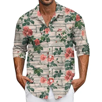 2024 Мужские рубашки с цветочным принтом, мужская гавайская рубашка с цветочным принтом, пляжные модные топы с коротким рукавом, футболка, мужская блузка Camisa