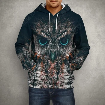 Толстовки с 3D-принтом Night Owl, повседневные мужские толстовки большого размера, осенняя мода, пуловер с капюшоном в животном стиле, уличная одежда Унисекс