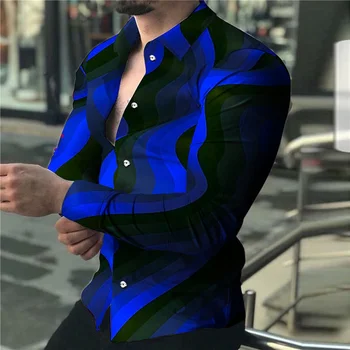 Мужская серия Wave 2023, Персонализированная Модная повседневная рубашка для вечеринок, Мягкий и удобный лацкан, Рубашка с длинным рукавом большого размера