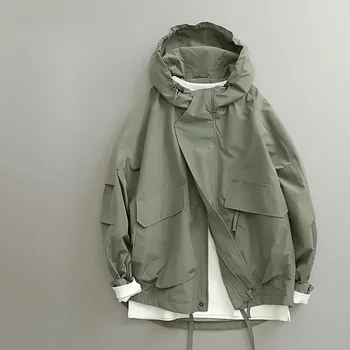 Ветрозащитные куртки Для мужчин, весна-осень, японская винтажная мода, Объемное худи, свободное мужское пальто, куртка-бомбер, мужская одежда