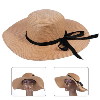 Соломенная шляпа с бантом для улицы, Летняя защита от солнца, Женские шляпы с бантом, детский галстук