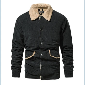 Мужская зимняя флисовая куртка американского размера, теплые толстые парки, модное вельветовое пальто с лацканами, мужская винтажная верхняя одежда, повседневная оснастка