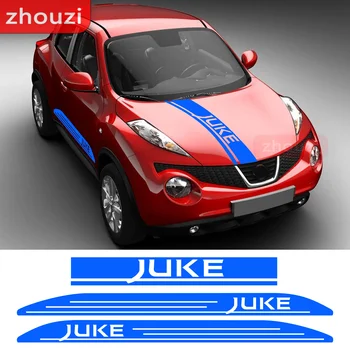 3 шт. Для Nissan Juke Лот, гоночный стиль, наклейка на кузов, крышку двигателя, Боковую юбку двери автомобиля, Виниловую наклейку, капот, спортивные полосы
