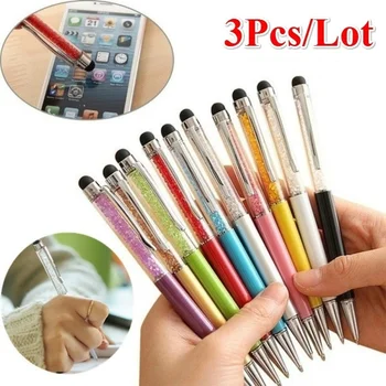 Шариковая ручка со стразами 2 в 1, емкостная сенсорная ручка для смартфона/планшетного ПК (случайный цвет)
