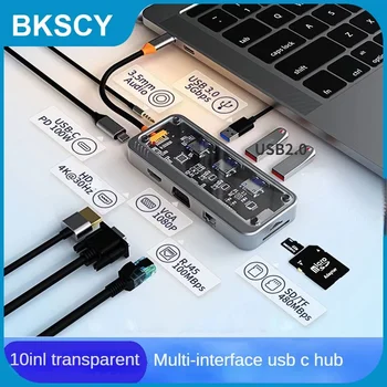 Док-Станция Type C HUB USB C HUB 4K 30HZ HDMI Совместимый Адаптер RJ45 PD100W USB 3.0 Для Macbook pro iPad pro 2020