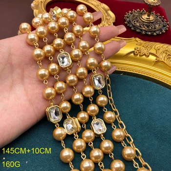 Средневековый винтажный бокал для шампанского жемчуг настоящее позолоченное ожерелье цепочка для свитера длинное короткое ожерелье