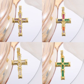 Кристально чистые Красочные подвески Оптом Для украшения своими руками Кресты из 18-каратного золота, Религиозные украшения-талисманы, браслеты-подвески