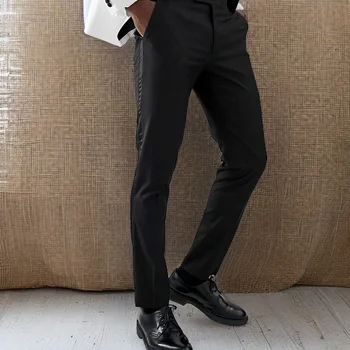 Приталенные Вечерние брюки с Боковой Атласной полоской для Свадебного вечера, Черные Мужские Костюмные Брюки, Стильная мужская мода 2023 Года В наличии