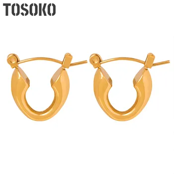 Ювелирные изделия из нержавеющей стали TOSOKO, геометрические глянцевые U-образные серьги для женщин, модные серьги BSF924