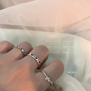 Модное кольцо с геометрическим открыванием сердца из стерлингового серебра 925 пробы, Регулируемое для женщин, Индивидуальность девушки, Винтажный минималистичный ювелирный подарок