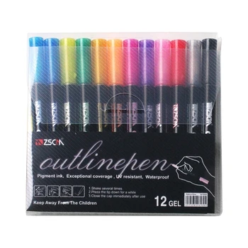 Набор из 12шт Блестящих Ручек для Детей, Мерцающие Цветные Двухлинейные Контурные Ручки D5QC
