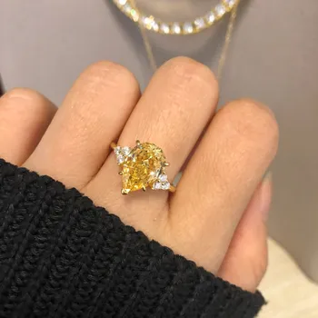 Женское кольцо из стерлингового серебра 925 пробы fashion burst flash 8A Redion ice flower cut teardrop с высокоуглеродистым бриллиантом и цирконием кольцо
