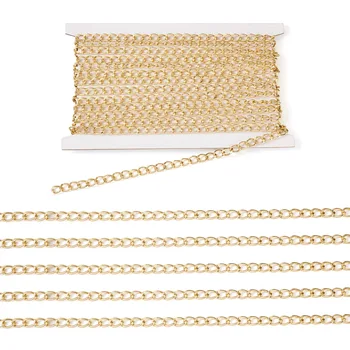 5 м Алюминиевые витые Бордюрные цепи Золотисто-серебристого цвета с бриллиантовой огранкой, цепочка, ожерелье, Ножной браслет, изготовление ювелирных изделий 10x6,5x1,8 мм