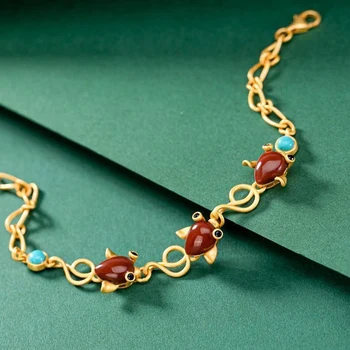 Старинное золотое мастерство, инкрустированное серебром, южный красный турмалин, бирюзовый регулируемый браслет, женские украшения в стиле ретро-дворца