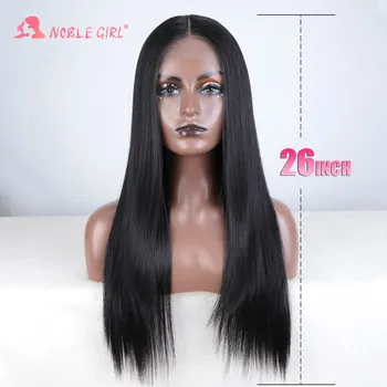 Синтетические длинные прямые кружевные парики для благородных ДЕВУШЕК для чернокожих женщин 26 дюймов Средняя часть HD Синтетический кружевной парик