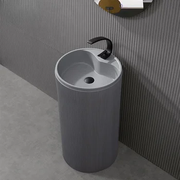 Раковина с колонной Nordic, встроенный умывальник, туалет, вертикальный умывальник, промышленный ЛОФТ, Цементно-серый круг