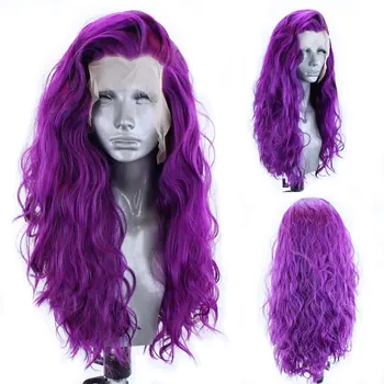 Хорошего качества Фиолетово-синий синтетический парик на кружеве, короткая волна воды, бесклеевое термостойкое волокно, косплей для ежедневного использования для женщин