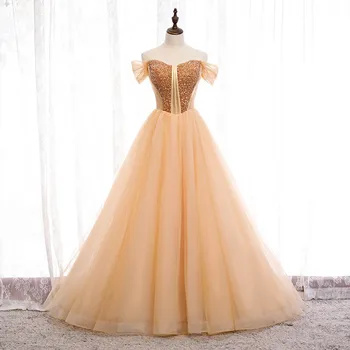 2023 Золотое Бальное платье без бретелек со шлейфом для невест, аппликации из бисера, Свадебное платье с цветами Для женщин Оптом, Большие размеры
