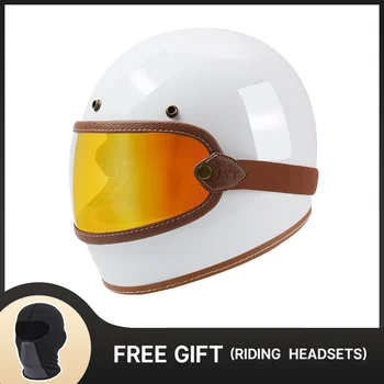 Ретро-легкий мотоциклетный шлем из стекловолокна с полным лицом для отдыха и круизов, защитные шлемы для мотоциклов с красочными линзами