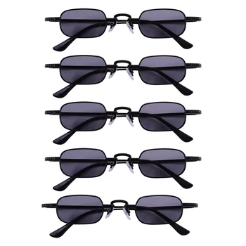 5X Ретро-панк-очки, Прозрачные квадратные солнцезащитные очки, Женские Ретро-солнцезащитные очки, Мужские Металлические оправы-Черный и черно-серый
