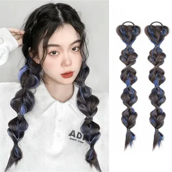 Корейская группа девушек В том же стиле Синтетический парик в виде конского хвоста, заплетенный в косу из сладкого, крутого, милого жареного теста, скручивает косу, увеличивает объем волос