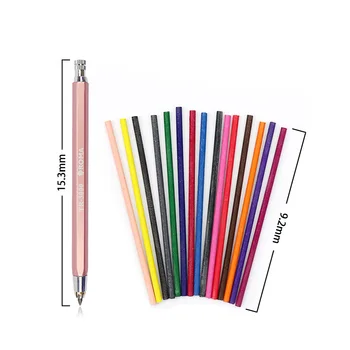 15 Цветов, 3,0 мм грифельные заправки, механический цветной рисунок, автоматический карандаш и 4,0 мм набор для рисования угольным карандашом