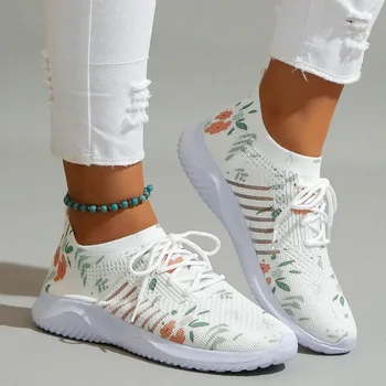 Весенние модные кроссовки с принтом 2024 года, новые легкие дышащие туфли на плоской подошве, нескользящие женские кроссовки zapatillas mujer