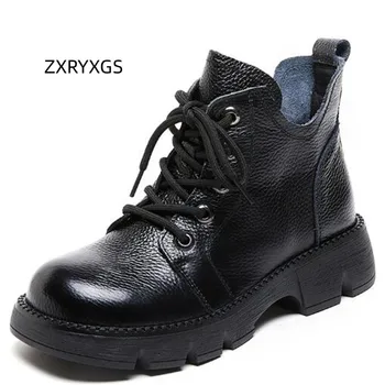 ZXRYXGS/2023; Осенние ботинки из натуральной кожи в британском стиле на шнуровке; Нескользящие Ботинки в Римском стиле На толстой подошве; Модные Универсальные Женские Ботильоны