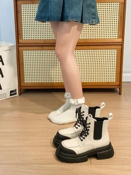 Женские ботинки, туфли-сабо, ботинки на платформе, молнии с круглым носком, Женская зимняя обувь, Ботильоны, Осенняя резина на высоком каблуке, Lolita 2023 Rock PU B
