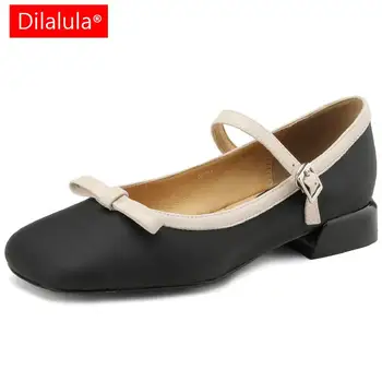 Dilalula / Милые винтажные женские туфли-лодочки из натуральной кожи с квадратным носком на низком каблуке с бабочкой и узлом Mary Janes Shoes Woman 2023, Весна-лето