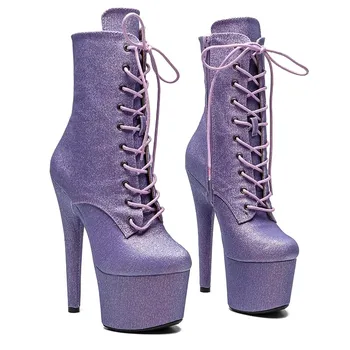 LAIJIANJINXIA/ Новые модные туфли для танцев на шесте с искусственным верхом 17 см/7 дюймов, современные женские ботинки на платформе и высоком каблуке 195