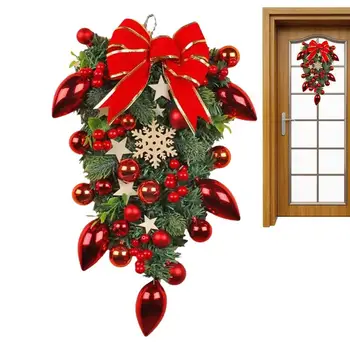 Уличная Рождественская Гирлянда в форме перевернутого дерева Дверные Венки с Золотым шаром Для Рождественского фестиваля Декор домашней двери Камина