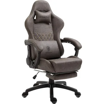 Игровое кресло, Офисное кресло, компьютерное кресло с массажной поясничной поддержкой, Винтажный стиль, искусственная кожа, Высокая спинка, Регулируемое Поворотное рабочее кресло