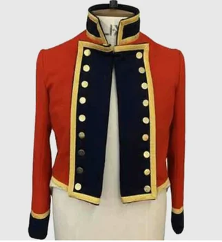 Викторианский мужской красный военный костюм с золотыми пуговицами в офицерском стиле, мужская гусарская куртка, темно-синяя куртка, Средневековая винтажная куртка