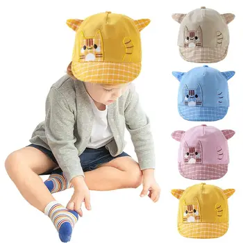 Хлопковая детская бейсболка, уличные мягкие кепки с рисунком кота из мультфильма для мальчиков, детские кепки 6-36 месяцев