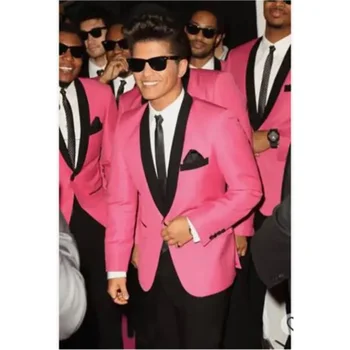 2023 Мужской костюм, Блейзер, Приталенный Розовый Пиджак, Черная Шаль С лацканами, Деловое Пальто, Двойка (Пиджак + брюки)