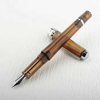Деловая офисная акриловая поршневая авторучка с тонким иридиевым наконечником, 0,5 мм Серебряная чернильная ручка с клипсой, Офисная подарочная ручка для письма.
