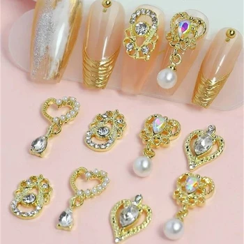 10ШТ золотых/серебряных подвесок для дизайна ногтей в виде бабочек с несколькими дизайнами, аксессуары для ногтей из хрусталя, блестящий сплав, украшение для ногтей из циркона
