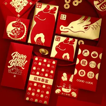 Денежный мешок удачи, Красный конверт с рисунком Дракона, Новогодний пакет 2024 года, сумка для благословений, Удачи, Наилучшие пожелания, Красный карман, свадьба, День Рождения