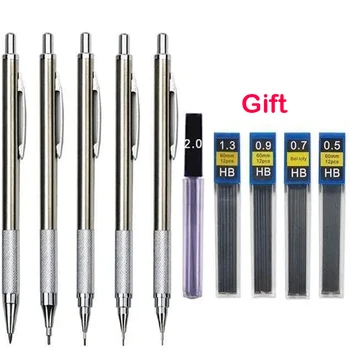 Металлический механический карандаш 0.3/0.5/0.7/0.9/1.3/2.0 Автоматический набор карандашей HB для рисования мм с грифелями для офиса, школьных письменных принадлежностей