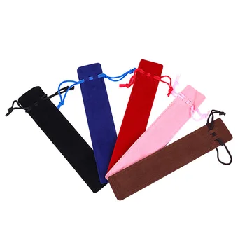 5 шт./лот, бархатная сумка для ручек на шнурке, однотонный пенал для одной ручки, сумка для хранения, черный, синий, коричневый, Розовый, красный цвет.
