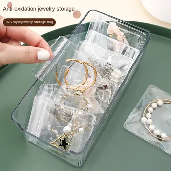 20шт Прозрачных мешочков для ювелирных изделий из ПВХ, Антиокислительный ящик для хранения с застежкой-молнией для сережек, ожерелья, браслета, витринной упаковки