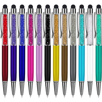 Шариковые ручки со стилусом, Стилус 2-в-1 с кристалалми и Бриллиантами, Блестящая ручка с Черными чернилами, Сенсорная ручка с Выдвижным экраном, Канцелярские принадлежности