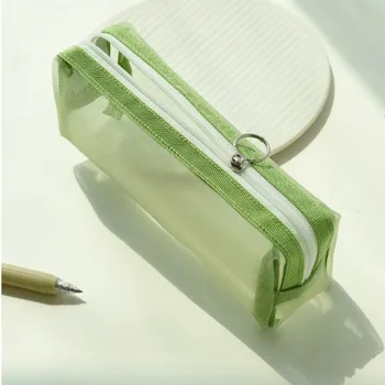 Лавсановая прозрачная канцелярская сумка для карандашей, прочная Корейская версия, большая вместительная сумка унисекс, нейлоновый сетчатый пенал для ручек, студенческий