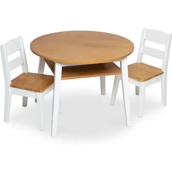 Деревянный круглый стол и 2 стула Melissa & Doug - Детская мебель для игровой комнаты, набор мебели для малышей и занятий с детьми